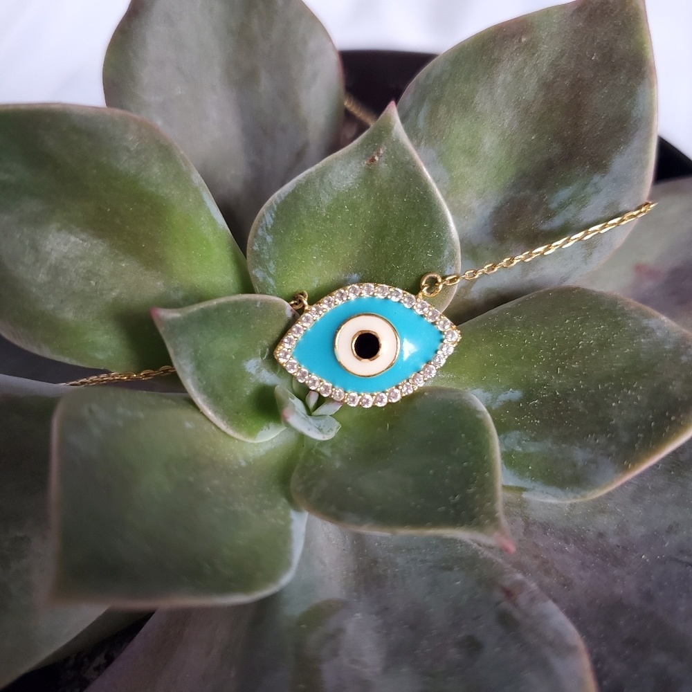 Sterling Silver, Gold Finish Evil Eye Necklace